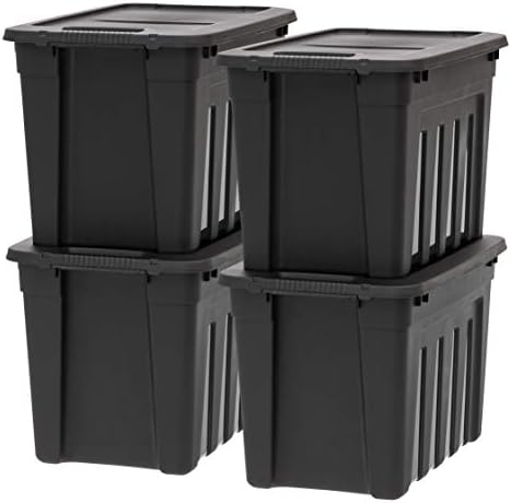 IRIS USA 4-Pack 20 Gal Heavy Duty Storage Totes with Lids, Black by IRISUSA