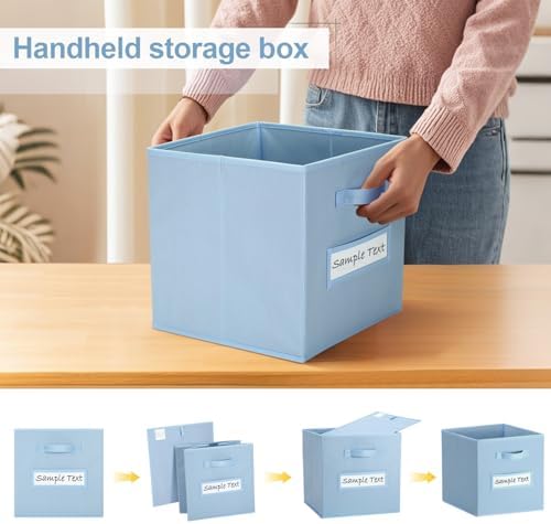 11x11 storage cube bins (Set of 10) Foldable Fabric storage cubes with 10 Labels Window Cards & a Pen,11 inch cube storage bin,Closet Organizers for Shelves,Cubby Organizer Boxes,Pastel Blue - Image 4