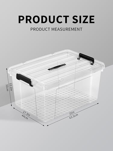Cetomo 72Qt*4 Lidded Storage Bins, Stackable Plastic Bin with Handle, Storage Container with Secure Latching Buckles, Transparent, 72 Quart, Set of 6 - Image 2