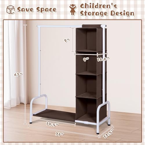 Univivi Kids Clothing Rack with Hanging Organizer, 43 Inch, Brown and White - Image 3