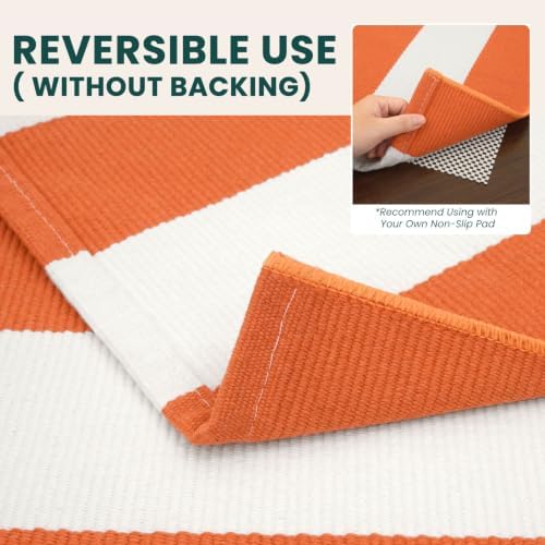 KOZYFLY Striped Rug 4x6 ft Orange and White Halloween Fall Front Door Rugs - Image 4