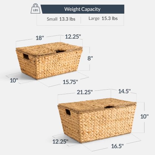 Best Choice Products Set of 2 X-Large & Medium Woven Storage Baskets W/Lids, Hyacinth Nesting Bins, Handwoven Organizer Baskets W/Handles for Bedroom, Living Room, Laundry Room, Or Office - Natural - Image 2