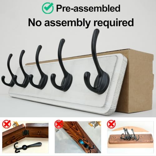 WEBI Coat Rack Wall Mounted,Coat Hooks Wall Mount,16" Hole to Hole,Large Coat Hanger Wall,5 Hooks for Hanging Coats,Hats,Jacket,Clothes,Entryway,Black/White,2 Packs - Image 6