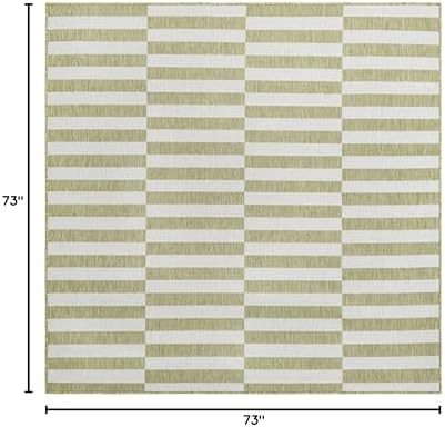 Unique Loom Outdoor Striped Collection Area Rug - Striped (6' 1" Square Green/Ivory) - Image 2