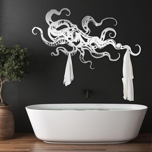 Octopus Coat Rack Wall Mount, Octopus Metal Wall Coat Rack, Ocean Monster Key Holder Wall Mounted, Kraken Hooks for Wall, Towel Hanger Rack Decor for Bathroom (Gold, 20"x35"|51x90cm) - Image 6