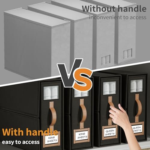 8 Pack Foldable Bed Sheets Set Organizers and Storage(King & Queen Size),Linen Fabric Closet Organizers with Window,Folding Bedding Storage Box for Bedsheets and Pillow Cube Organizer-Black - Image 3