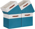 Temary Cube Storage Bins Storage Cube Bins for Home, 4 Pack Fabric Storage Bins for Organization, Storage Cubes 13x13 Cube Baskets with Leather Handles (White&Teal) by TEMARY