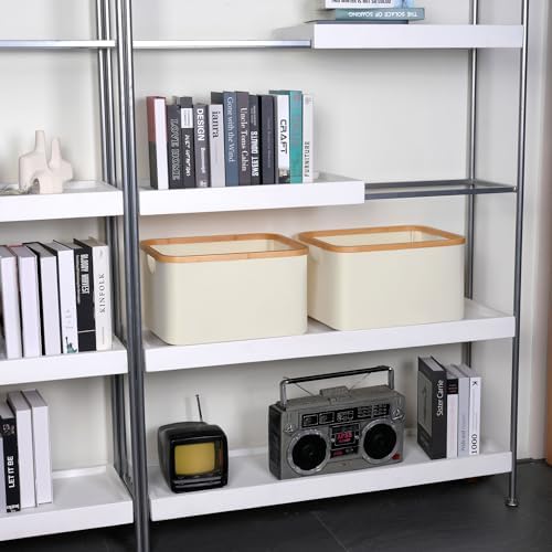 efluky Storage Baskets for Organizing, Fabric Storage Bins with Bamboo Handles, Collapsible Storage Baskets for Shelves and Closet (Beige, 16.2'' x 13'' x 9.1'') - Image 3