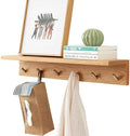 Wall Hooks with Shelf Oak Wood Coat Rack Shelf Wall Mounted, Entryway Shelves with 6 Metal Hangers for Clothes Hats Towel for Bathroom, Bedroom, Living Room (Natural, 27.5 inches) by RSUWIZ