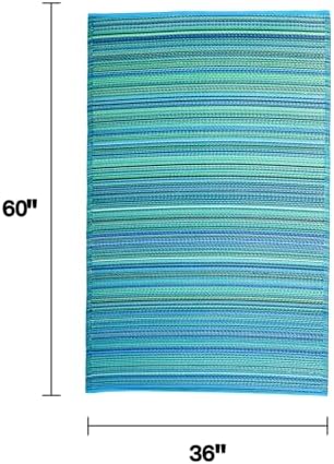 Fab Habitat Outdoor Rug - Waterproof, Fade Resistant, Crease-Free - Premium Recycled Plastic - Striped - Porch, Deck, Balcony, Laundry Room, Patio - Cancun - Turquoise & Moss Green - 3 x 5 ft - Image 2