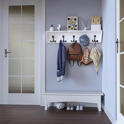 SKOLOO Wall Shelf with Hooks, 35-Inch White Coat Rack Wall Mount with Shelf Organizer - Lightweight & Sturdy​​, 5 Tri Hooks - Perfect for Entryway, Hallway, Living Room, Bedroom, Mudroom - Image 3