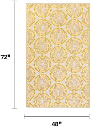 Fab Habitat Outdoor Rug - Waterproof, Fade Resistant, Crease-Free - Premium Recycled Plastic - Floral Medallion - Patio, Deck, Porch, Balcony, Laundry Room - Rio - Yellow - 4 x 6 ft - Image 2