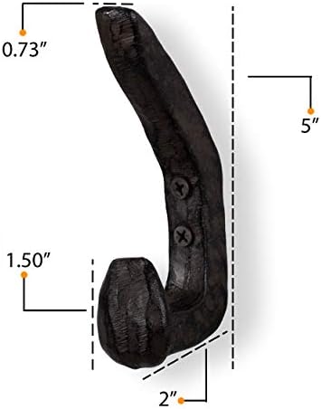 Rustic State Halle Wall Mount Cast Iron Hooks Coat Towel Bag Hat Hanger Multiuse Entryway Railroad Spike Rack Black Set of 6 - Image 6