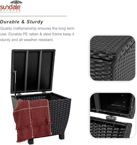 Sundale Black Wicker Storage Box, 13 Gallon Outdoor Deck Bin with Lid - Image 4