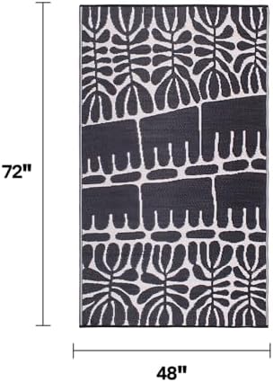 Fab Habitat Outdoor Rug - Waterproof, Fade Resistant, Crease-Free - Premium Recycled Plastic - Tribal, Black & White - Patio, Deck, Porch, Balcony, Laundry Room - Serowe - Black - 4 x 6 ft - Image 2