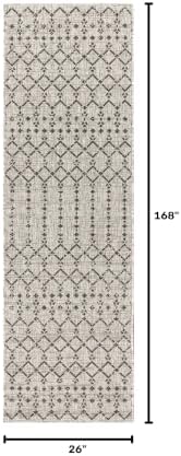 Eyely Moroccan Woven Runner Rug 2X14 Lt Gray/Black, Indoor Outdoor Rug - Image 2