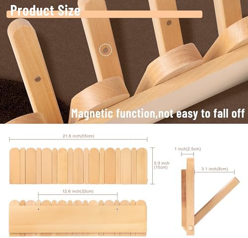Wall Coat Rack for Entryway: Folding Wood Modern Heavy Duty 8 Hooks - Image 2