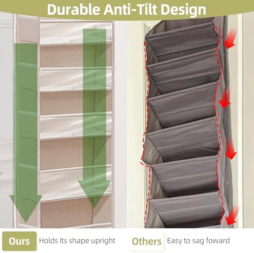Over Door Organizer with 6 Extra Large Pockets 12 Side Pockets, Sturdy Closet Storage Rack, Hanging Storage Organizer with Clear Window for Shoes, Diaper, Bedroom, Bathroom, Beige, 4-Pack - Image 3