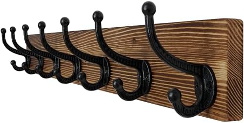 WEBI Rustic Coat Rack Wall Mount,30" Long 7 Cast Iron Coat Hooks Wall Mounted,Heavy Duty Wood Wall Coat Hanger Hooks for Hanging Coats,Jacket,Clothes,Backpack,Farmhouse,Brown by WEBI