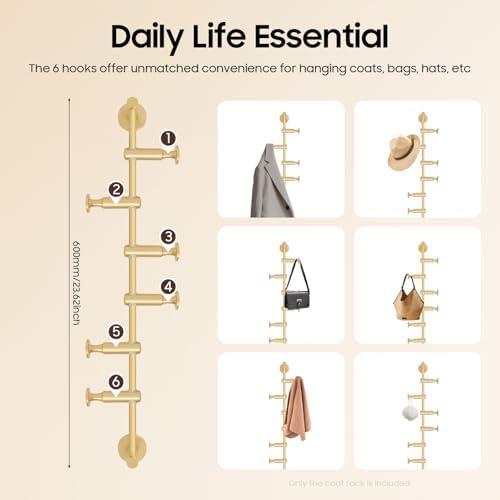 Wall Mounted Metal Vertical Tree Branch Coat Rack, 6 Adjustable Hooks - Image 3