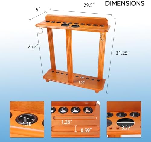 GSE Floor Stand Billiard Pool Cue Racks Only, Hold 10 Cues, Oak - Image 5