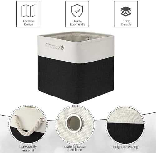 meekoo 8 Pack Fabric Storage Bins Baskets, 12 x 12 x 12 in, Black White - Image 5