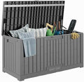 EAST OAK Outdoor Storage Box, 100 Gallon Deck Box, Waterproof Resin Storage Bench for Patio Cushions, Gardening Tools, Pool Toys, Lockable, UV Resistant, Grey by EASTOAK