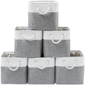 MidmmVick 13 x 13 Inch Cube Storage Bins, 6 Pack Extra Large Collapsible Fabric Storage Bin with Ropes, Foldable Storage Cubes for Home (White & Grey-13"x13"x13") by Midmmvick