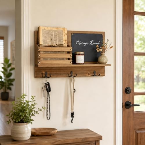 Key Holder for Wall, Mail Organizer Wall Mount, Chalkboard & 3 Double Hooks - Image 6