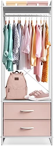 Sorbus Tall Clothing Rack with Drawers, Wood Top (Pink) - Image 6