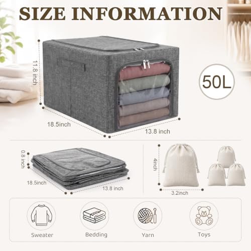 Lewtemi 50L 4 Pack Clothing Storage Bags with Cedar Sachets, Large Sweater Organizer, Breathable Fabric Containers for Clothes, Bedding & Blankets, Closet & Under Bed Storage (Gray,Classic) - Image 2