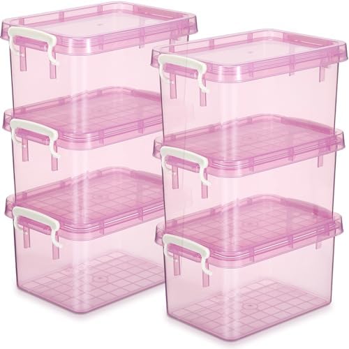 Wenqik 6 Pack Colorful Plastic Storage Bins with Lids, Pink by Wenqik