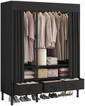 Portable Closet with Drawers 43.3"x17.7"x65.7" Wardrobe Closet Black by WEALTHYHEART