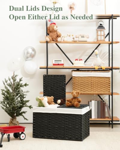 SETVSON Storage Basket with Lid PE Rattan Storage Basket 105L, Black - Image 5