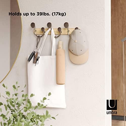 Umbra Melody Wall-Mount Coat Rack Rail with Nine Hooks, Natural/Nickel - Image 5