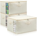 3 Pack Canvas Comforter & Blanket Storage Bags with Clear Window, Beige by CHICVIE