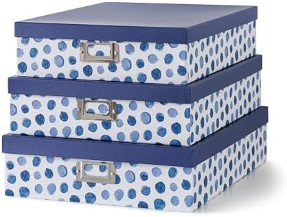Soul & Lane - Decorative Storage Boxes with Lids, Set of 3, Blue Spots by SoulLane