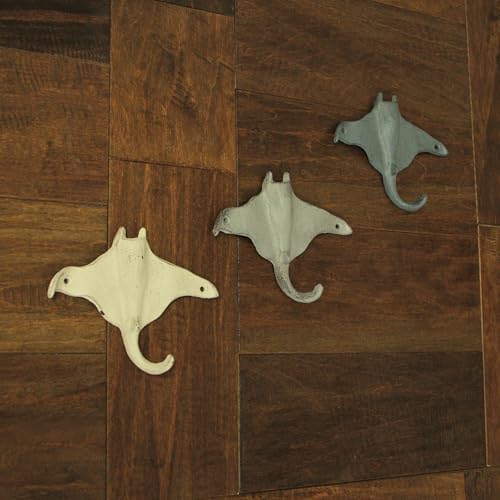 Zeckos Set of 3 Stingray Wall Hooks, 6.25 Inch Blue Gray White Cast Iron - Image 5