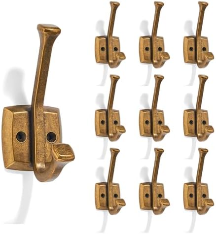 10 Pack 4-3/4 inch Antique Brass Coat Hooks, Wall Mounted with Screws Suitable for Hanging Keys, Bath Towel, Bags, Hats, etc. Square Zinc Alloy mudroom Hooks by CABDM