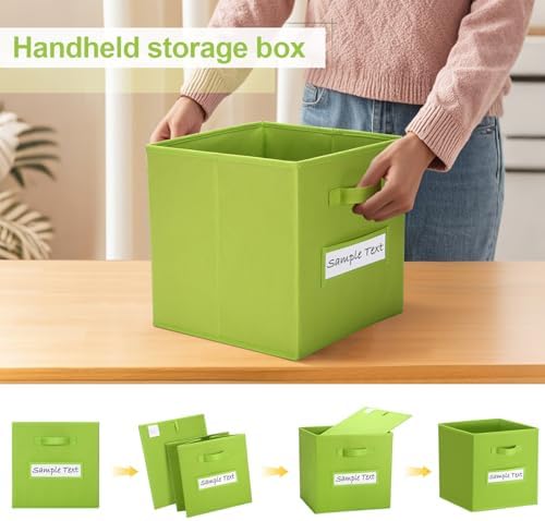11x11 storage cube bins (Set of 10) Foldable Fabric storage cubes with 10 Labels Window Cards & a Pen,11 inch cube storage bin,Closet Organizers for Shelves,Cubby Organizer Boxes,lime green - Image 4