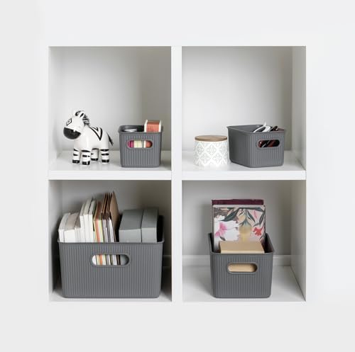 Superio Decorative Plastic Basket Open Home Storage Bins Organizer Baskets,Large Grey (8 Pack) Container Boxes for Organizing Closet Storage Bins for Shelves Drawer Shelf, 15 Liter - Image 4