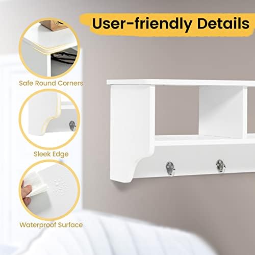 Casart Hanging Shelf Wall Mounted Storage Cabinets W/Hooks for Bedroom, Living Room and Entryway (White) - Image 4