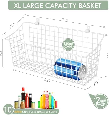 Large Wall Hanging Baskets 2 Set Rubber Coating Shelving Organizers(White) - Image 2