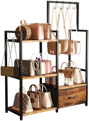 3-Tier Wooden Purse Display with Large Drawer & 6 Hooks by Unknown