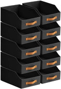 Homsorout Fabric Storage Bins for Organizing - 10 Pack Large Trapezoid Collapsible Storage Bins with Front Handle, Closet Organizers and Storage for Bedroom, Home Shelves, Small Spaces, Black by Homsorout