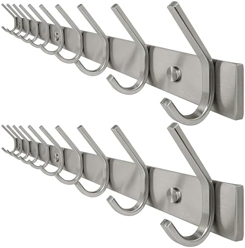 WEBI 10 Hooks, Heavy Duty 30 Inch Stainless Steel 304 Hook Rail Coat Rack with 10 Hooks, Satin Finish, Great Home Storage & Organization for Bedroom, Bathroom, Foyers, Hallways,2Packs by WEBI