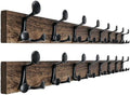 WEBI Coat Rack Wall Mount,43" Solid Wood Coat Hooks Wall Mounted Coat Hanger,16" Hole to Hole,Heavy Duty Hook Rack Rail,8 Triple Hooks for Hanging Coats,Jacket,Clothes,Hat,Weathered Brown,2 Packs by WEBI