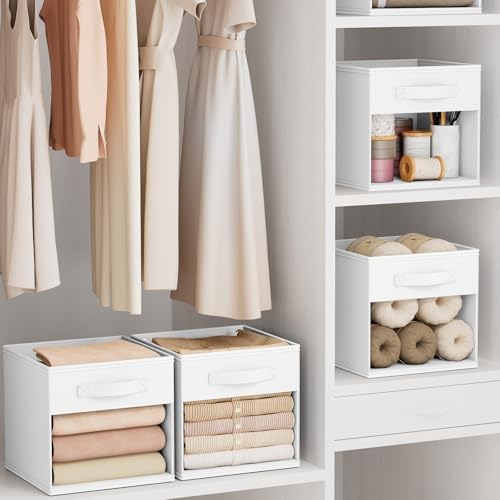 DIMJ Cube Bins, 12.2-Inch Storage Bins Cubes with Window, 6 Packs Collapsible Storage Bins with Handles, Closet Storage Baskets for Organizing Living Room, Office, 8 Pack,White - Image 5
