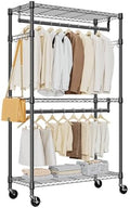 M MZG Heavy Duty Rolling Garment Rack 3 Tiers Adjustable Wire Shelving Clothes Rack with 2 Rods and Side Hooks,Storage Closet Clothing Rack with Wheels Black 15.7" D x 29.5" W x 74.5" H by MEIGAOPLASTICANDMETALHKCOLIMITED