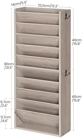 CHOEZON Wall File Organizer, 10-Tier Hanging Mail Organizer, Wall Mount File Holder with 4 Side Hooks, Industrial Mail and Storage Organizer, Wooden Vertical Hanging Holder for Office, Greige MWJ03FH - Image 2